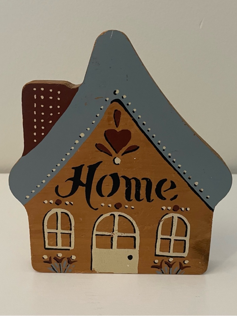 Vintage Decorative Wooden 'Home' House Wall Accent in Blue and Tan